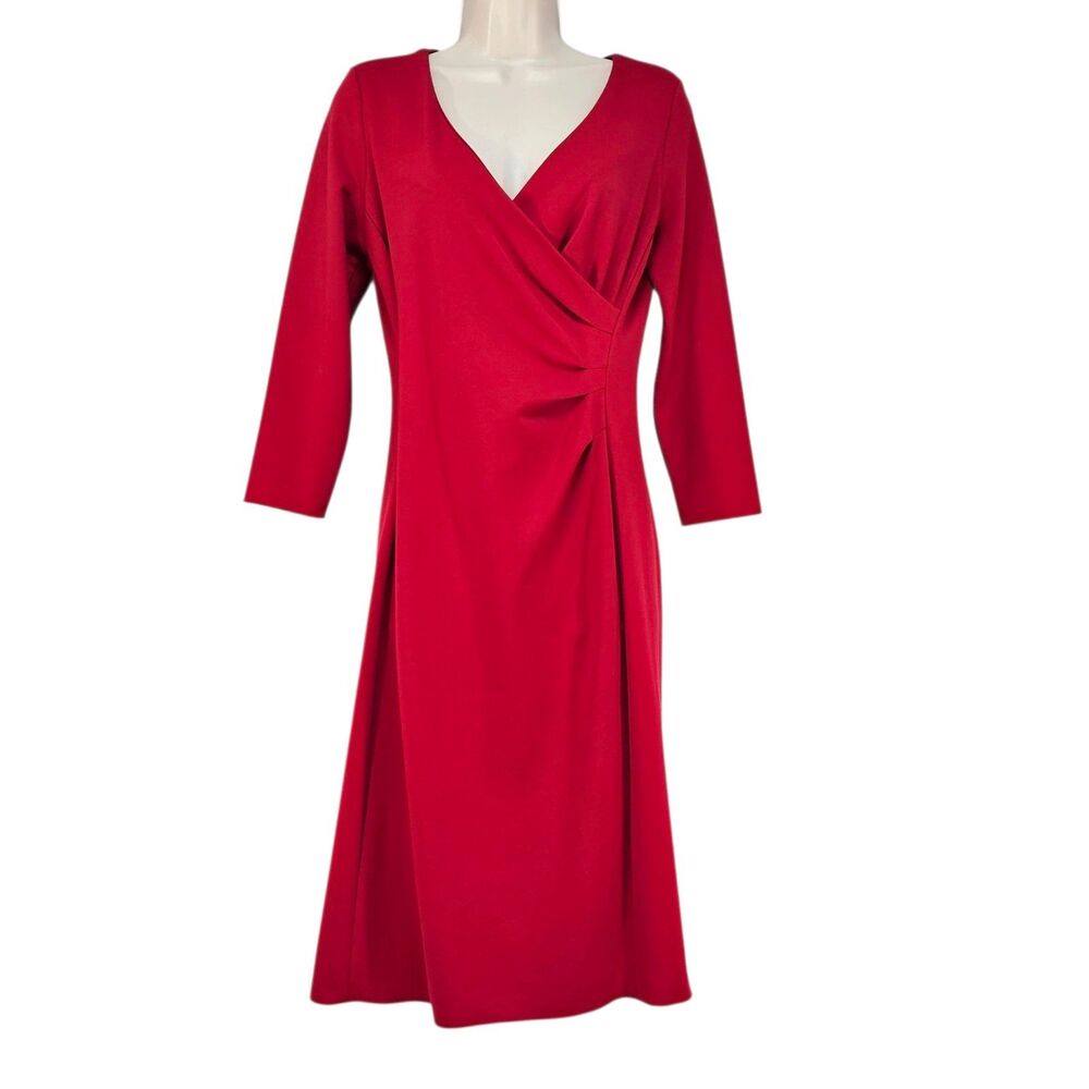 Lands' End Red Faux Wrap Sheath Stretch Dress Women’s Size 6